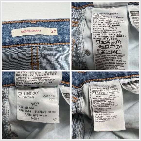 Levi's Wedgie Skinny High Rise Jeans SIZE 27 x 27 Distressed Blue Stretch - Picture 4 of 10